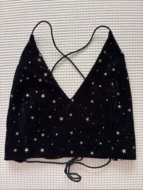 New! Verdusa Women's Velvet Galaxy Crisscross Back Spaghetti Strap Crop Top